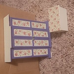 Wooden doll house wardrobe chest and nightstand